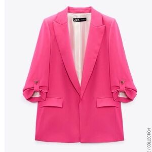 Zara Hot Pink Bow-Sleeve Tailored Blazer